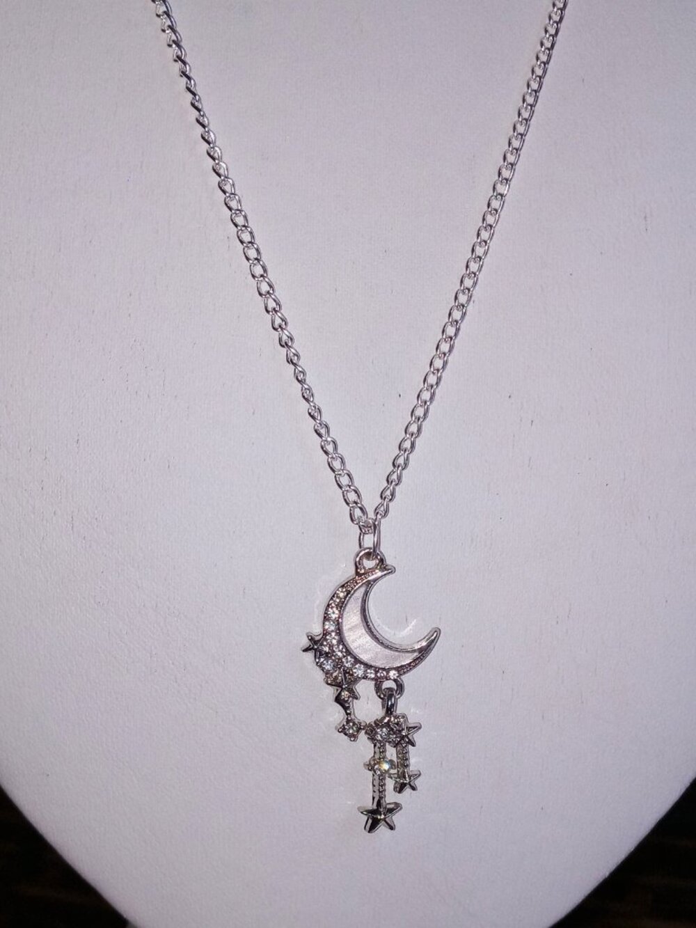 🌙Celestial-themed Crescent Moon & Shooting Stars Pendant Necklace Silver Chain⭐